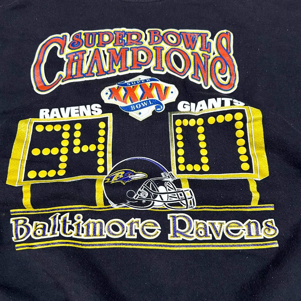 VTG Y2K Tultex Sweatshirt Men's XL Black Oversized Baltimore Ravens‎ Football - Picture 2 of 5